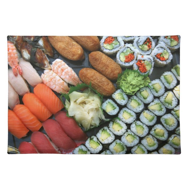 Assortment of Japanese sushi favorites Cloth Placemat (Front)