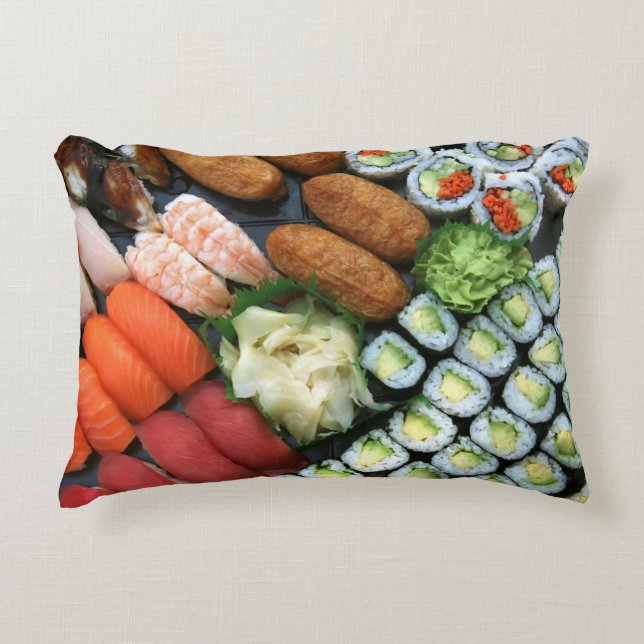 Assortment of Japanese sushi favorites Decorative Pillow (Front)