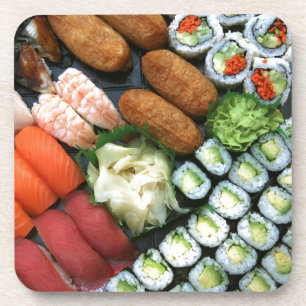 Assortment of Japanese sushi favorites Drink Coaster