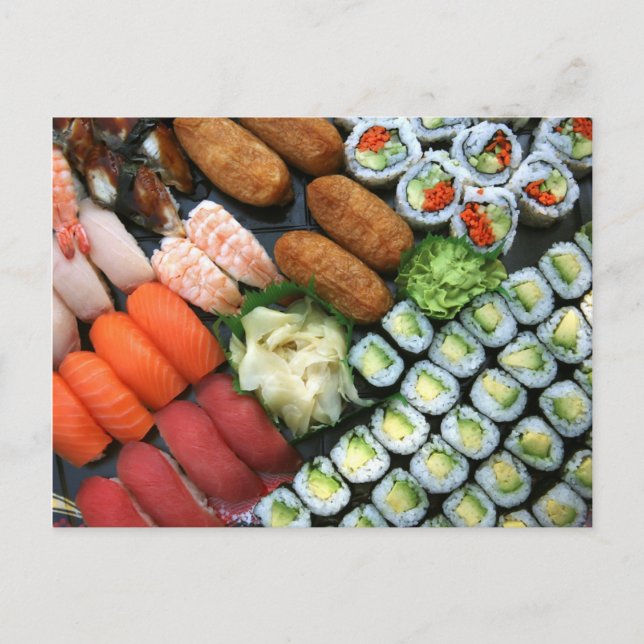 Assortment of Japanese sushi favorites Postcard (Front)