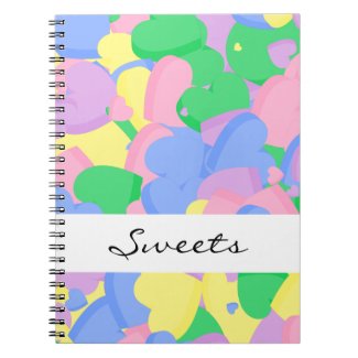 Assortment Pastel Sugar Candy Valentine Hearts Spiral Notebook