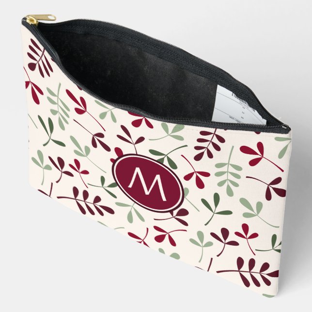 Asstd Leaves Pattern Reds Grns Crm (Personalized) Accessory Pouch (Open)