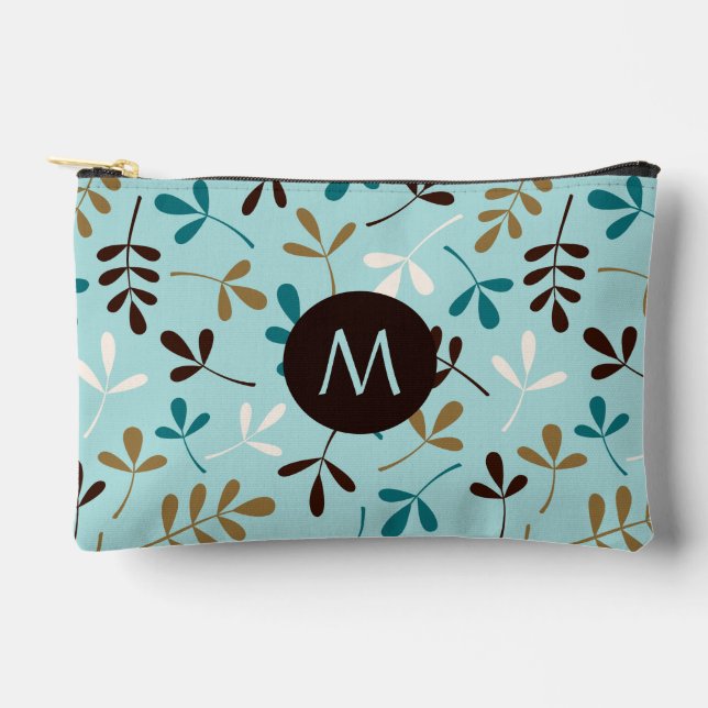 Asstd Leaves Teals Crm Gld Brwn Ptn (Personalized) Accessory Pouch (Front)