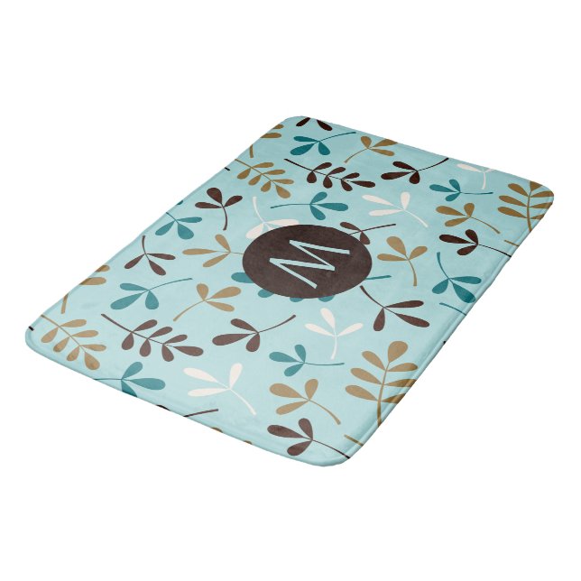 Asstd Leaves Teals Crm Gld Brwn Ptn (Personalized) Bath Mat (Angled)