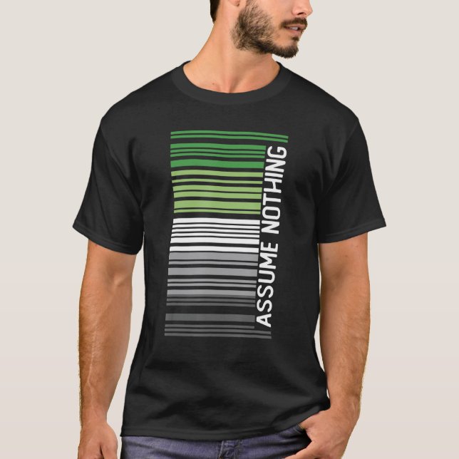 Assume Nothing Barcode Aromantic Pride Flag LGBT N T-Shirt (Front)