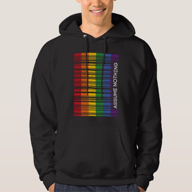 Assume Nothing Gay Pride Flag Rainbow Barcode Prid Hoodie (Front)
