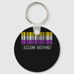 Assume Nothing Nonbinary Flag Barcode Enby Keychain