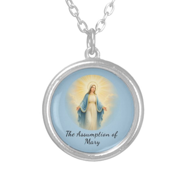 Assumption of Mary Catholic Saint  Silver Plated Necklace (Front)