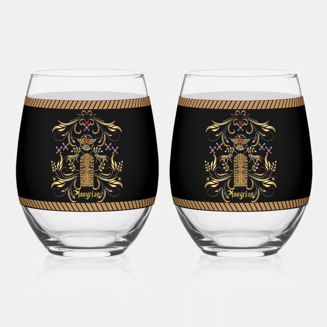 Assyria Drinkware Set Stemless Wine Glass (Front)