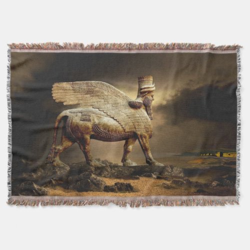 Assyrian Classic Lamassu Cotton Throw Blanket