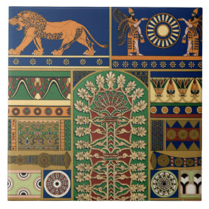 Assyrian Deity Apkallu, Winged Genius, Sun & Lion Ceramic Tile