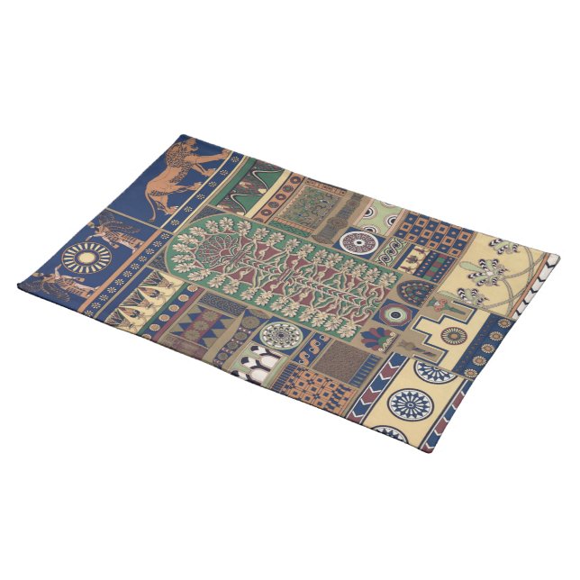 Assyrian Deity Apkallu, Winged Genius, Sun & Lion Cloth Placemat (On Table)