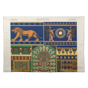 Assyrian Deity Apkallu, Winged Genius, Sun & Lion Cloth Placemat