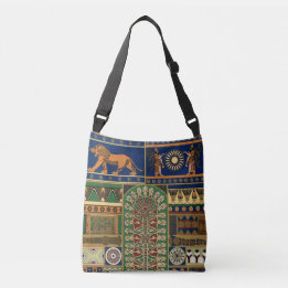 Assyrian Deity Apkallu, Winged Genius, Sun & Lion Crossbody Bag
