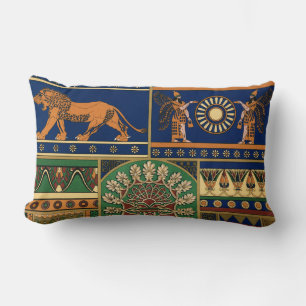 Assyrian Deity Apkallu, Winged Genius, Sun & Lion Lumbar Pillow