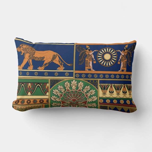 Assyrian Deity Apkallu, Winged Genius, Sun & Lion Lumbar Pillow (Front)