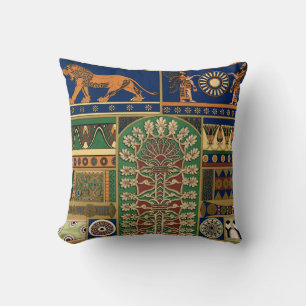 Assyrian Deity Apkallu, Winged Genius, Sun & Lion Throw Pillow