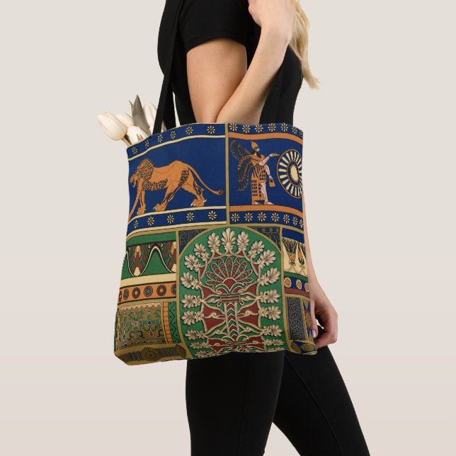 Assyrian Deity Apkallu, Winged Genius, Sun & Lion Tote Bag (Close Up)