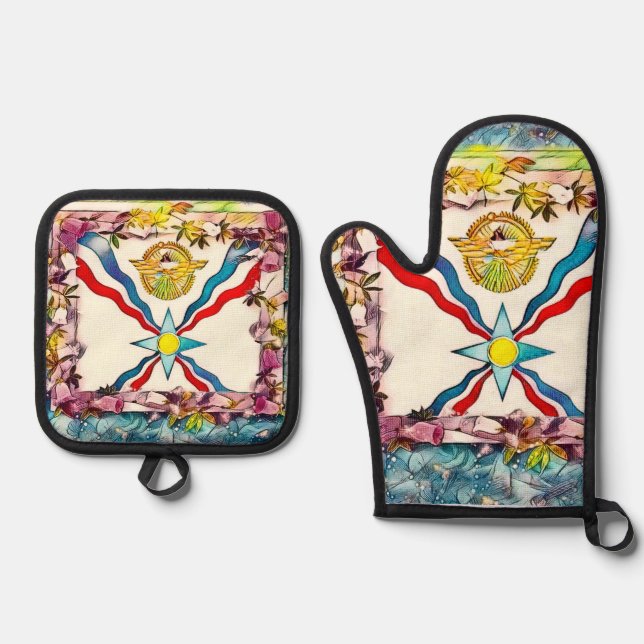 Assyrian Flag Artwork Oven Mitt and Pot Holders Oven Mitt & Pot Holder Set (Front)