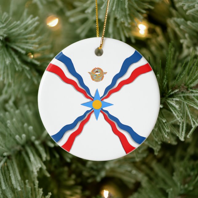 Assyrian Flag Ceramic Ornament (Tree)