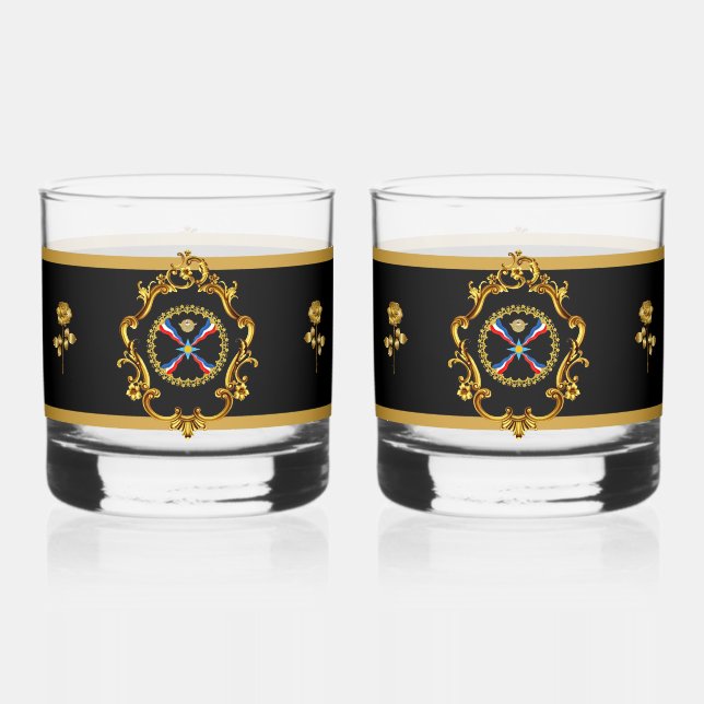 Assyrian Flag Drinkware Set Whiskey Glass (Front)