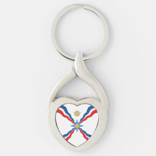 Assyrian Flag Twisted Heart Metal Keychain