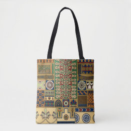 Assyrian Floral Geometric Ornamental Pattern Tote Bag
