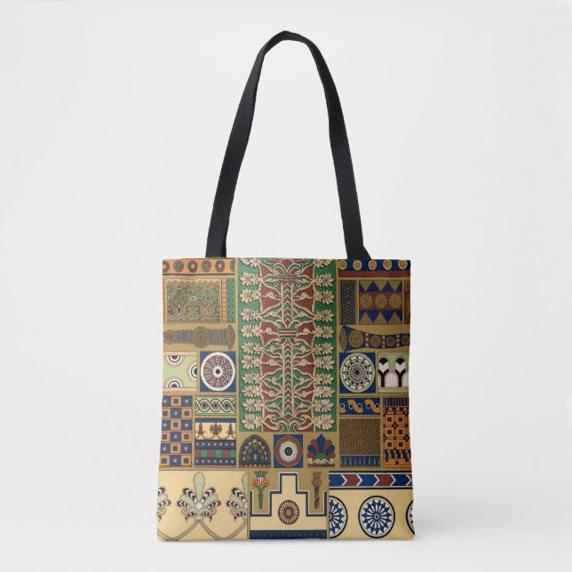 Assyrian Floral Geometric Ornamental Pattern Tote Bag (Front)