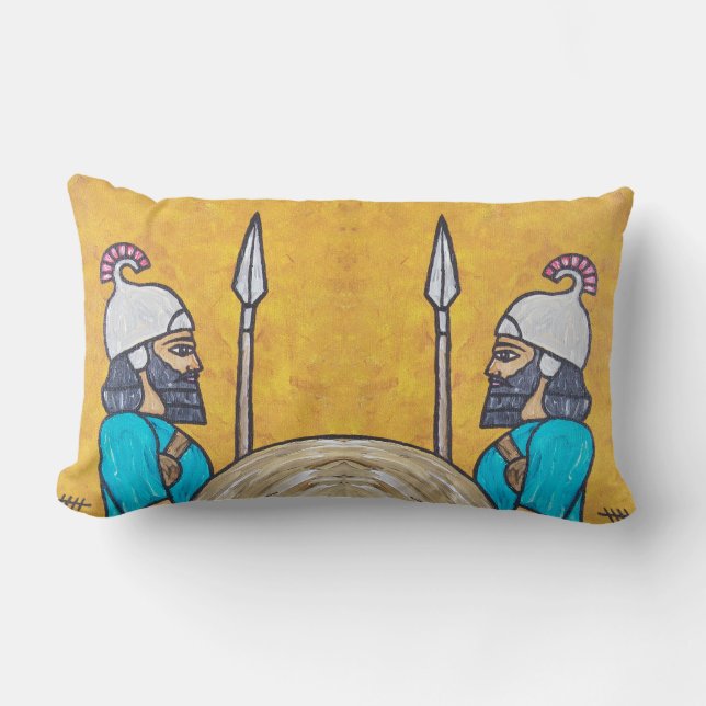 Assyrian Guardians Lumbar Pillow (Front)