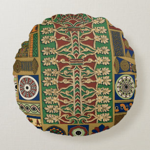 Assyrian Intricate Floral Artistic Pattern Round Pillow