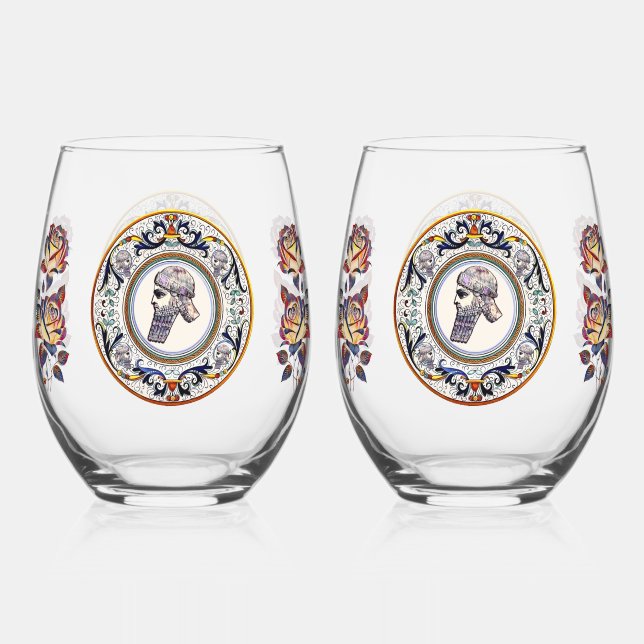 Assyrian King Drinkware Set Stemless Wine Glass (Front)