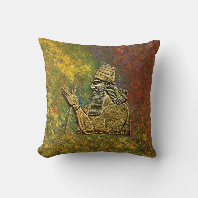 Assyrian king throw pillow (Front)