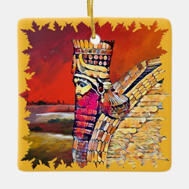 Assyrian Lamassu Ceramic Square Ornament (Front)