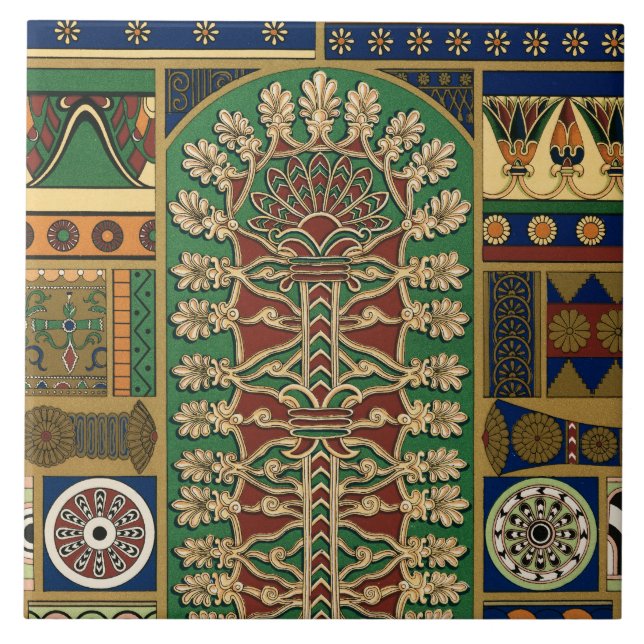 Assyrian Retro Floral Colorful Pattern  Ceramic Tile (Front)