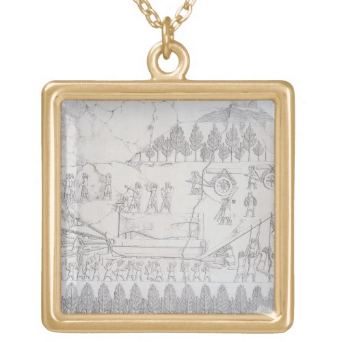 Assyrians moving a Winged Bull on a Sledge from  Gold Plated Necklace