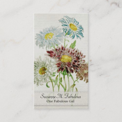 Aster Chinensis Flower Bouquet Vintage Script Business Card