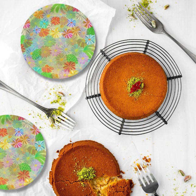 Aster & Cone flowers & tropical leaves watercolor  Paper Plates (Creator Uploaded)