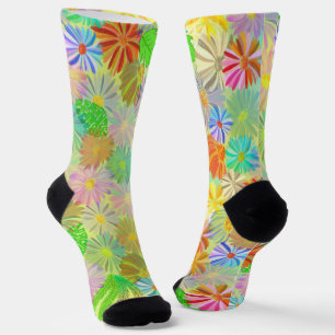 ASTER & CONE FLOWERS & TROPICAL LEAVES WATERCOLOR SOCKS