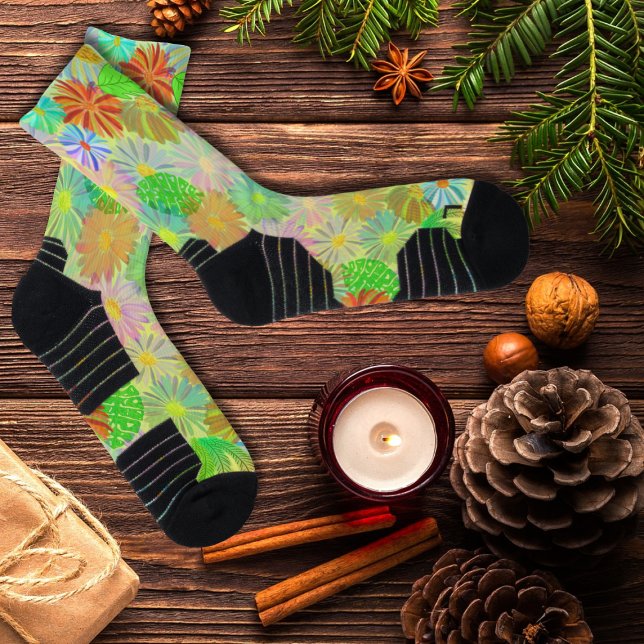 ASTER & CONE FLOWERS & TROPICAL LEAVES WATERCOLOR SOCKS (Creator Uploaded)
