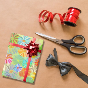 ASTER & CONE FLOWERS & TROPICAL LEAVES WATERCOLOR WRAPPING PAPER