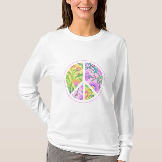 Aster Floral Peace Sign With Lady Bugs T-Shirt (Front)