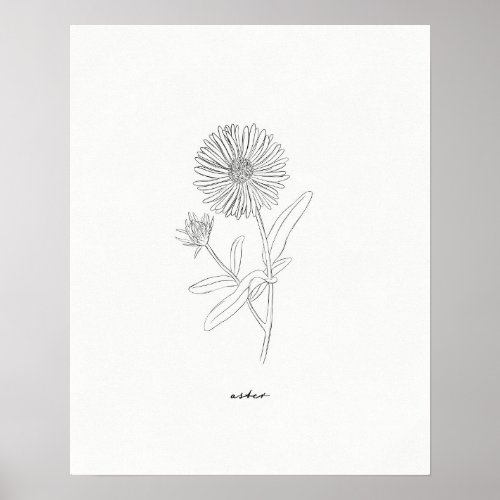 Aster Line Drawing Print _ Hand_drawn ink flower