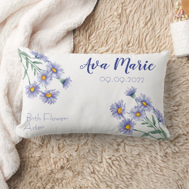 Aster September Birth Month Flower Lumbar Pillow (Blanket)