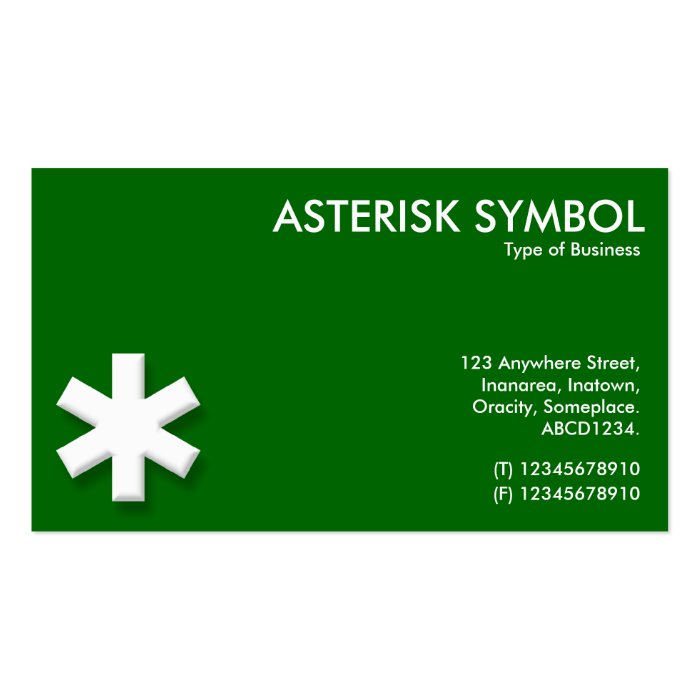 Asterisk Symbol   Grass Green (006600) Business Card Template