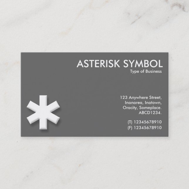Asterisk Symbol - Gray Business Card (Front)
