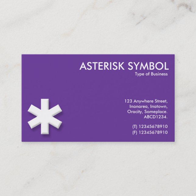 Asterisk Symbol - Purple (663399) Business Card (Front)