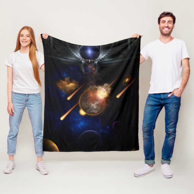 Asteroid Apocalypse Fractal Art Spacescape Fleece Blanket (In Situ)
