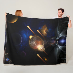 Asteroid Apocalypse Fractal Art Spacescape Fleece Blanket