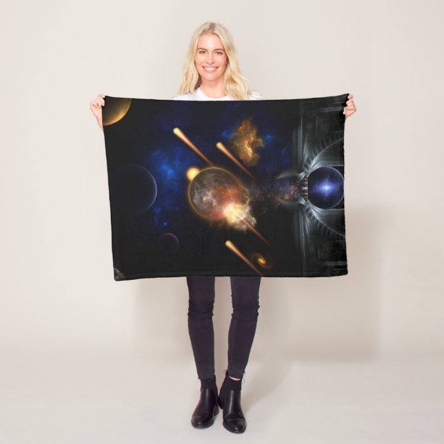 Asteroid Apocalypse Fractal Art Spacescape Fleece Blanket (In Situ)
