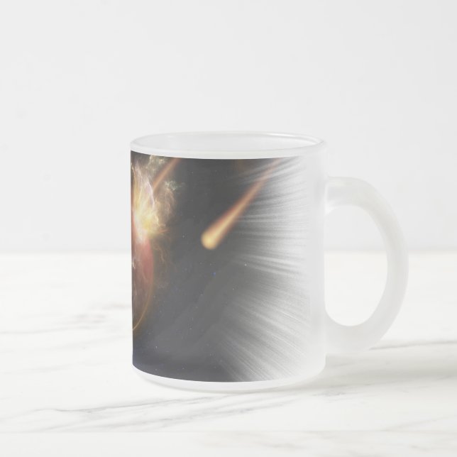 Asteroid Apocalypse Fractal Art Spacescape Frosted Glass Coffee Mug (Right)